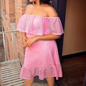 NEW! NY&Co Pink Off-the-Shoulder Perforated Dress